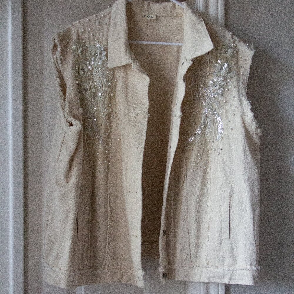 Ivory Embellished Denim Vest